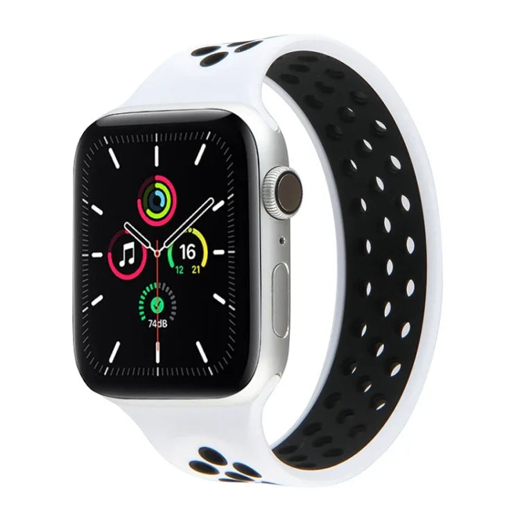 彈性矽膠錶帶，適用於 Apple Watch Series 6 & SE & 5 & 4 40mm／3 & 2 & 1 38mm，長度：160mm，160mm（白黑）、160mm（黑色）、160mm（黑黃）、160mm（黑灰）、160mm（紅黑）、160mm（黑白）、160mm（黑紅）