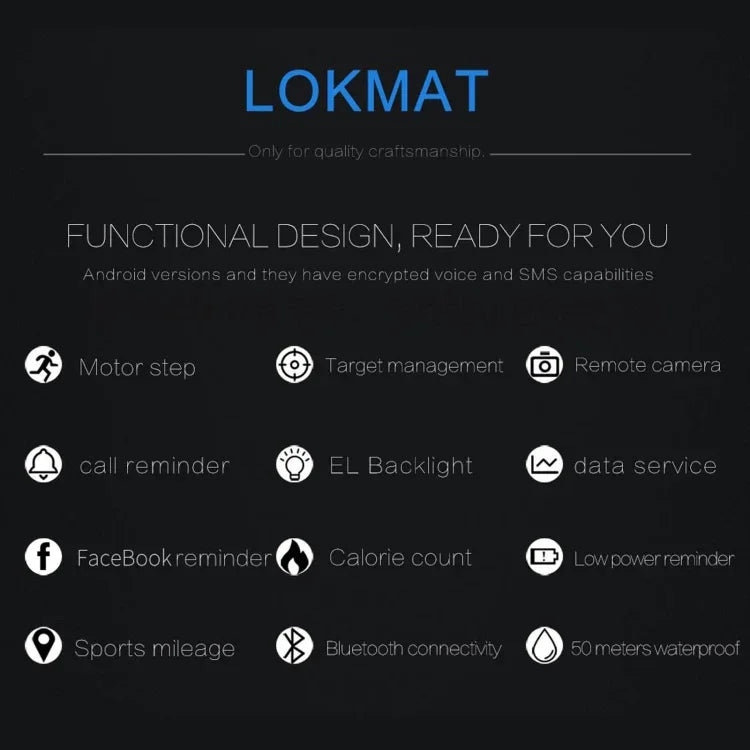 Lokmat MK16 LCD 螢幕 50米防水智慧手錶，支援訊息提醒 / 遠端拍照 / 步行動作監測