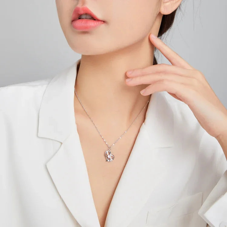 S925純銀心心相印女項鍊飾品，心心相印