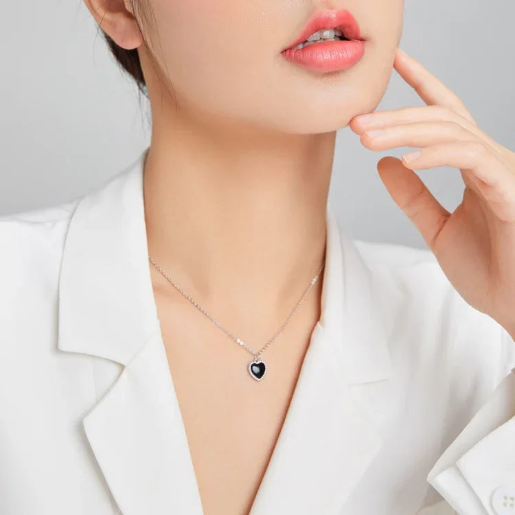 S925純銀黑心女士項鍊珠寶，黑心
