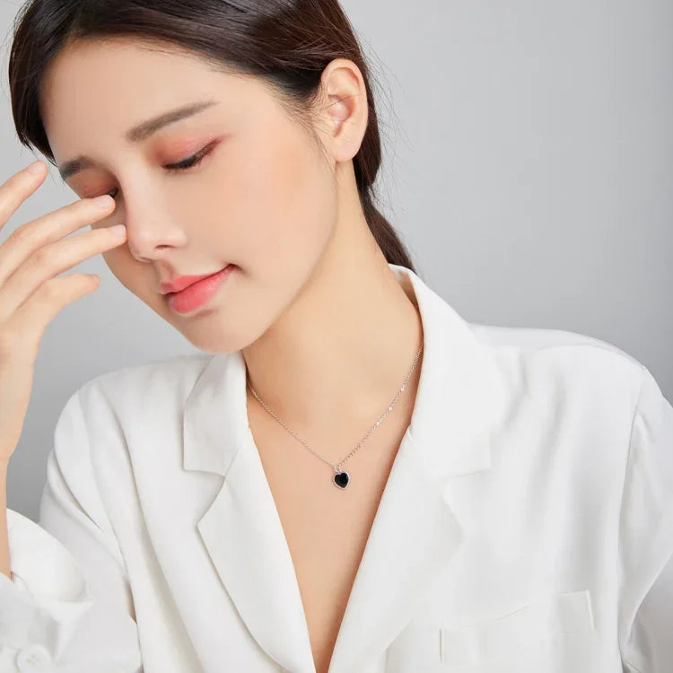 S925純銀黑心女士項鍊珠寶，黑心