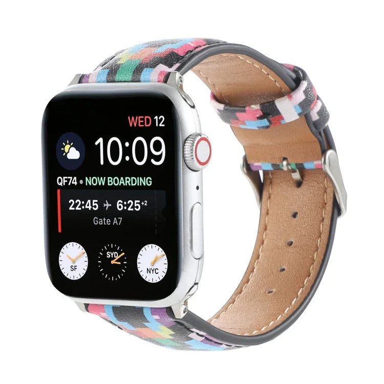 大理石民族風印花皮革錶帶，適用於 Apple Watch Series 6 & SE &、5 & 4 44mm / 3 & 2 & 1 42mm，5 & 4 40mm / 3 & 2 & 1 38mm