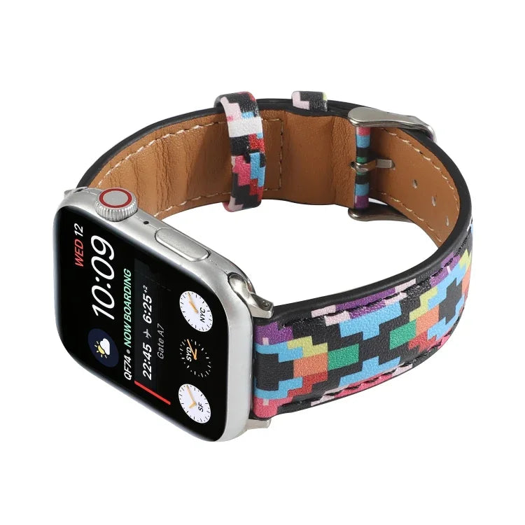大理石民族風印花皮革錶帶，適用於 Apple Watch Series 6 & SE &、5 & 4 44mm / 3 & 2 & 1 42mm，5 & 4 40mm / 3 & 2 & 1 38mm