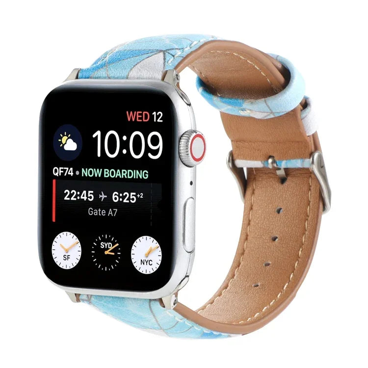 大理石民族風印花皮革錶帶，適用於 Apple Watch Series 6 & SE &、5 & 4 44mm / 3 & 2 & 1 42mm，5 & 4 40mm / 3 & 2 & 1 38mm