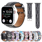 大理石民族風印花皮革錶帶，適用於 Apple Watch Series 6 & SE &、5 & 4 44mm / 3 & 2 & 1 42mm，5 & 4 40mm / 3 & 2 & 1 38mm