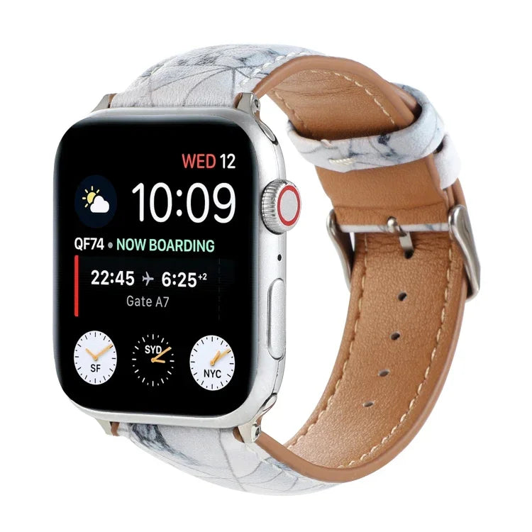 大理石民族風印花皮革錶帶，適用於 Apple Watch Series 6 & SE &、5 & 4 44mm / 3 & 2 & 1 42mm，5 & 4 40mm / 3 & 2 & 1 38mm