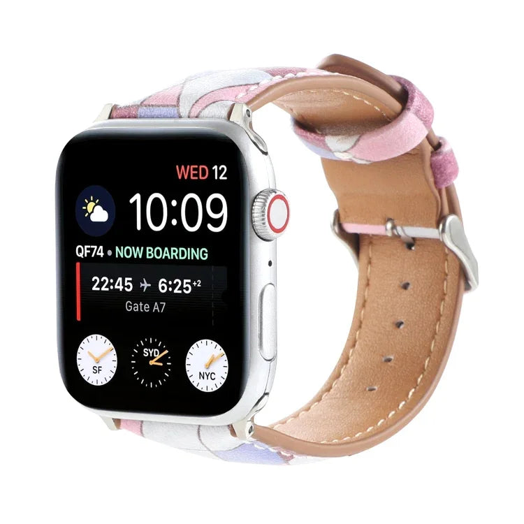 大理石民族風印花皮革錶帶，適用於 Apple Watch Series 6 & SE &、5 & 4 44mm / 3 & 2 & 1 42mm，5 & 4 40mm / 3 & 2 & 1 38mm