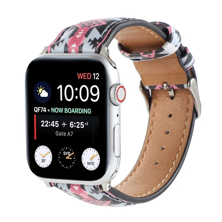 大理石民族風印花皮革錶帶，適用於 Apple Watch Series 6 & SE &、5 & 4 44mm / 3 & 2 & 1 42mm，5 & 4 40mm / 3 & 2 & 1 38mm