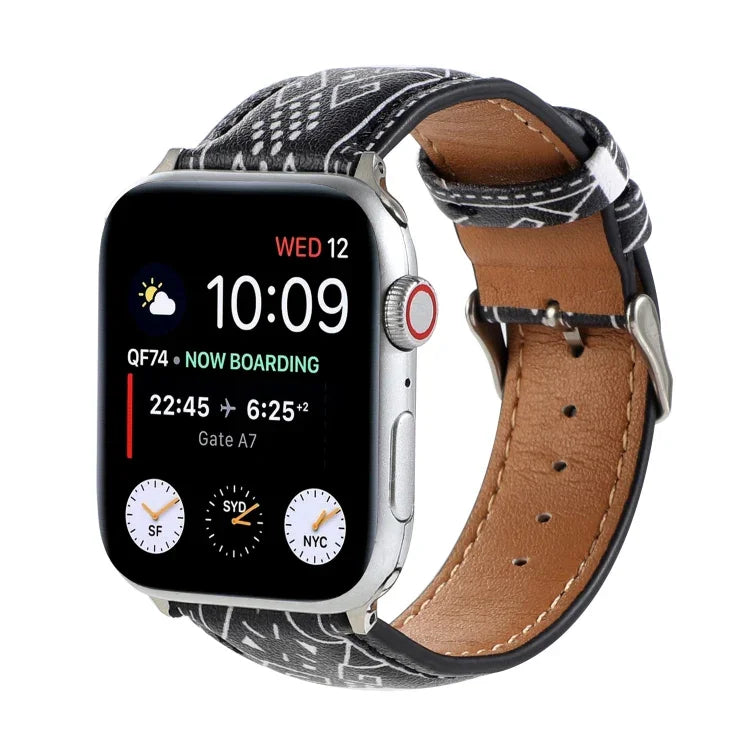 大理石民族風印花皮革錶帶，適用於 Apple Watch Series 6 & SE &、5 & 4 44mm / 3 & 2 & 1 42mm，5 & 4 40mm / 3 & 2 & 1 38mm