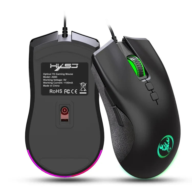HXSJ A883 7 鍵 6400DPI RGB 燈光機械遊戲有線滑鼠