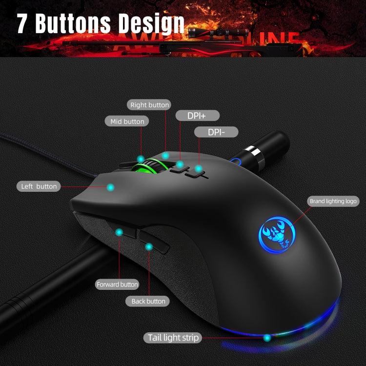 HXSJ A883 7 鍵 6400DPI RGB 燈光機械遊戲有線滑鼠
