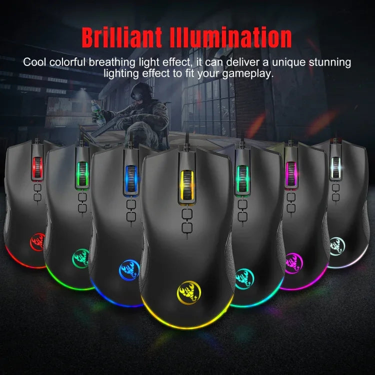 HXSJ A883 7 鍵 6400DPI RGB 燈光機械遊戲有線滑鼠