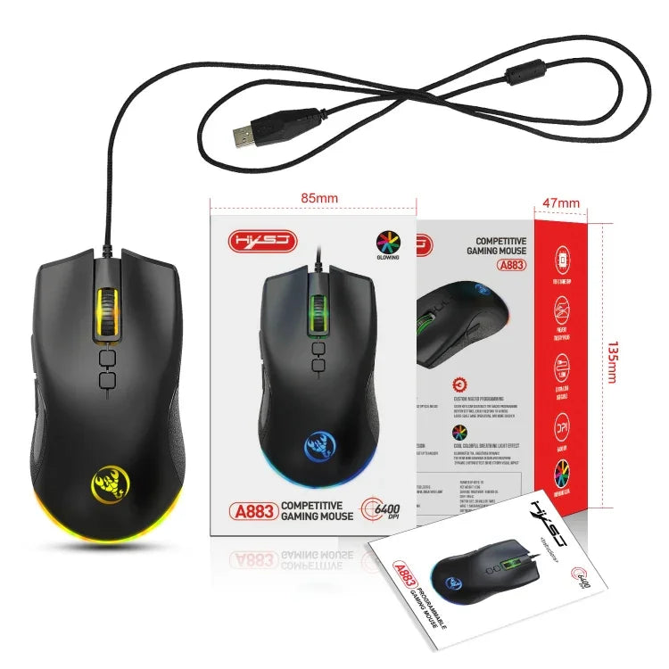 HXSJ A883 7 鍵 6400DPI RGB 燈光機械遊戲有線滑鼠