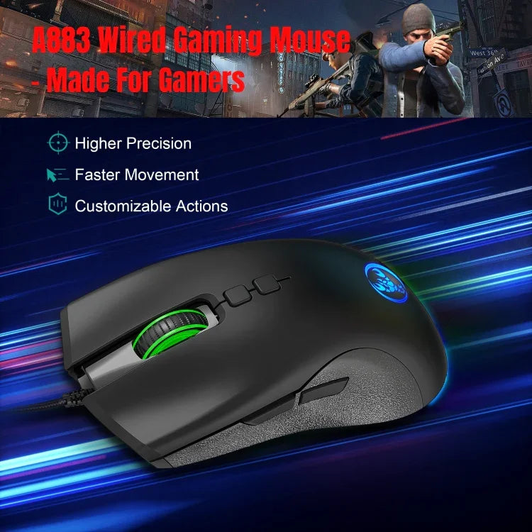 HXSJ A883 7 鍵 6400DPI RGB 燈光機械遊戲有線滑鼠