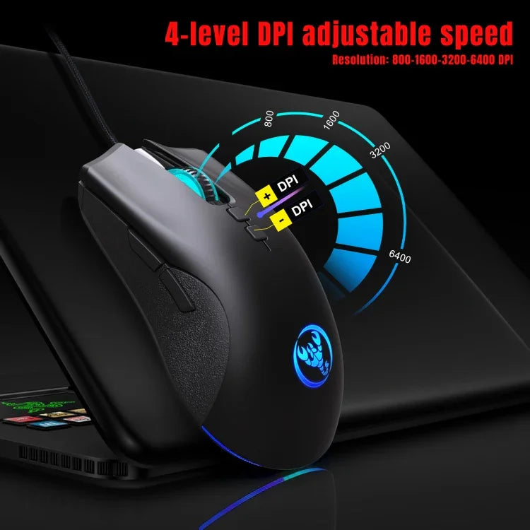 HXSJ A883 7 鍵 6400DPI RGB 燈光機械遊戲有線滑鼠