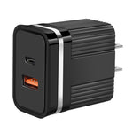 RSY USB + USB-C / Type-C 雙埠快速充電旅行充電器，美規插頭，歐規插頭