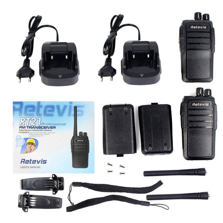 1 對 RETEVIS RT21 2.5W 美國頻率 400-480MHz 16頻道 手持對講機，美國插頭，RT21 美國插頭