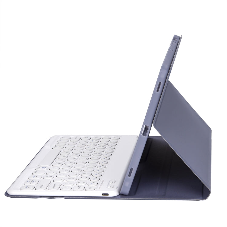 YT11B 可拆式糖果色皮革觸感紋理圓形鍵帽藍牙鍵盤皮套，適用於 iPad Air 4 2020 / Air 5 2022 / Pro 11 吋 2022 / 2021 / 2020 / 2018（白冰色），適用於 iPad Air 11 2024 / 2025 / Air 2020 10.9 吋