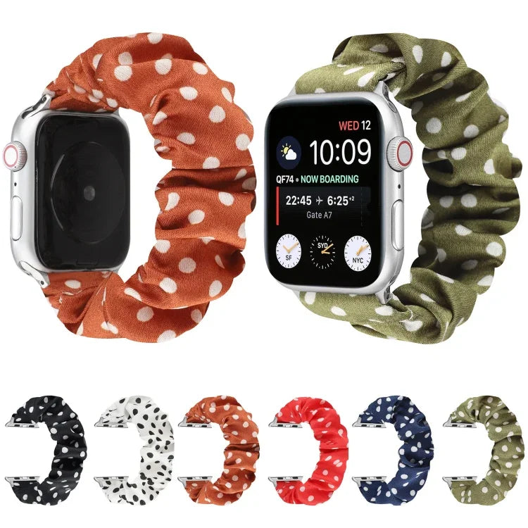 點點髮圈布錶帶，適用於 Apple Watch Ultra 49mm / Series 8&7 45mm / SE 2&6&SE&5&4 44mm / 3&2&1 42mm，Apple Watch Series 8&7 41mm / SE 2&6&SE&5&4 40mm / 3&2&1 38mm，Apple Watch Series 7 41mm / 6 & SE & 5 & 4 40mm / 3 & 2 & 1 38mm