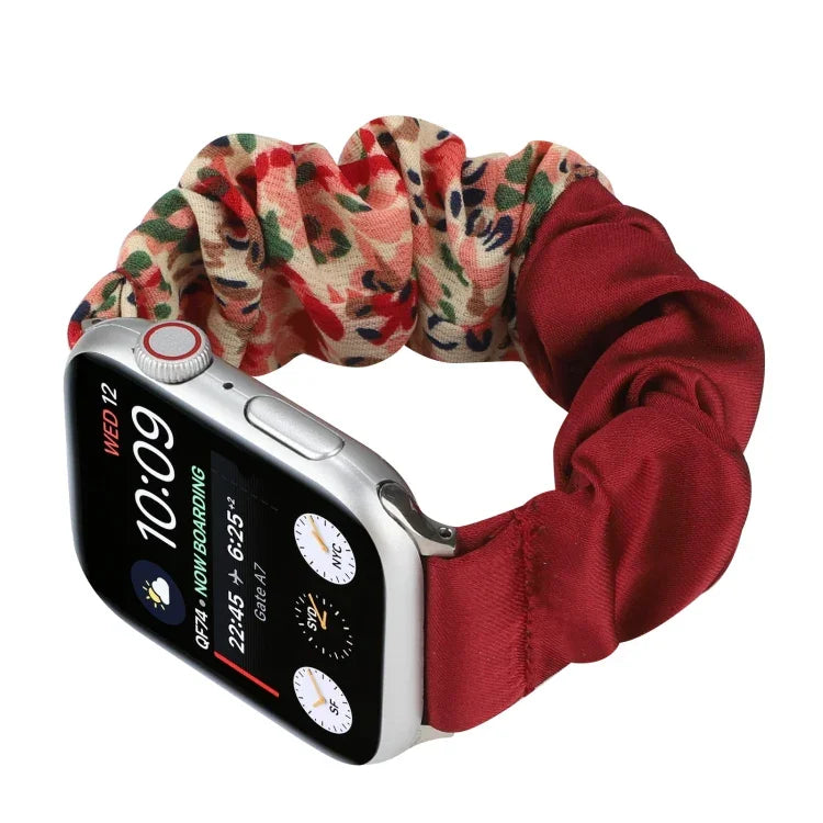 蝴蝶圖案髮圈布料錶帶，適用於 Apple Watch Ultra 49毫米 / Series 8&7 45毫米 / SE 2&6&SE&5&4 44毫米 / 3&2&1 42毫米，適用於 Apple Watch Series 8&7 41毫米 / SE 2&6&SE&5&4 40毫米 / 3&2&1 38毫米