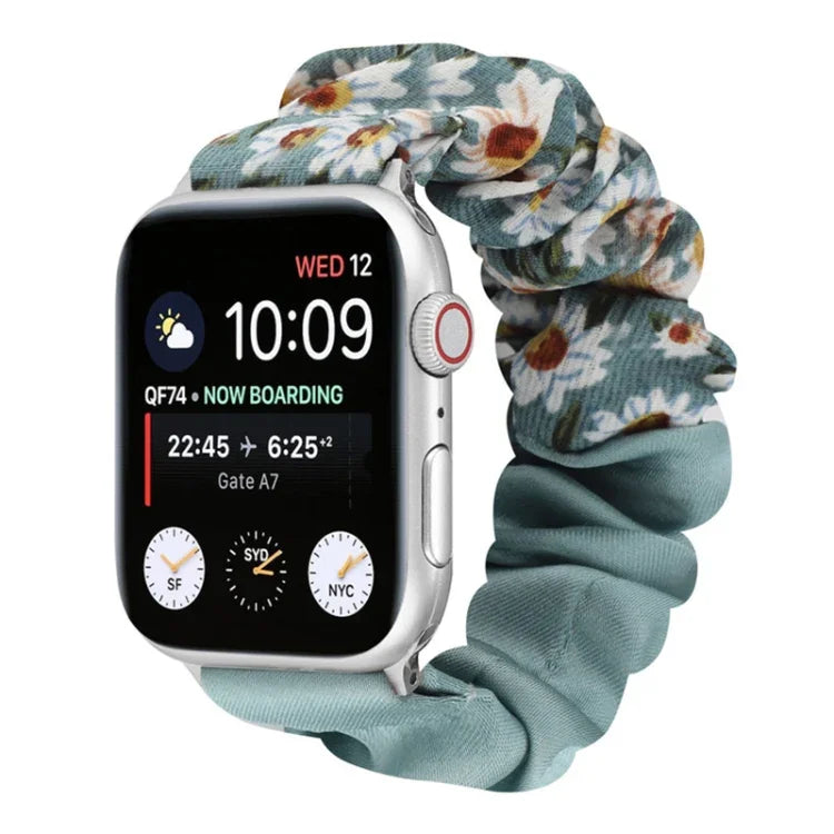 蝴蝶圖案髮圈布料錶帶，適用於 Apple Watch Ultra 49毫米 / Series 8&7 45毫米 / SE 2&6&SE&5&4 44毫米 / 3&2&1 42毫米，適用於 Apple Watch Series 8&7 41毫米 / SE 2&6&SE&5&4 40毫米 / 3&2&1 38毫米