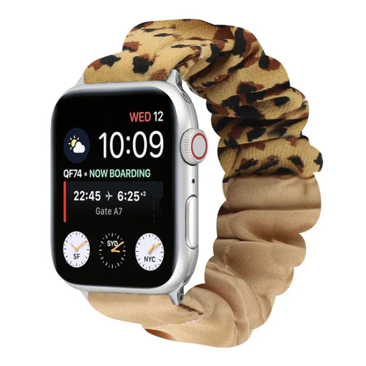 蝴蝶圖案髮圈布料錶帶，適用於 Apple Watch Ultra 49毫米 / Series 8&7 45毫米 / SE 2&6&SE&5&4 44毫米 / 3&2&1 42毫米，適用於 Apple Watch Series 8&7 41毫米 / SE 2&6&SE&5&4 40毫米 / 3&2&1 38毫米