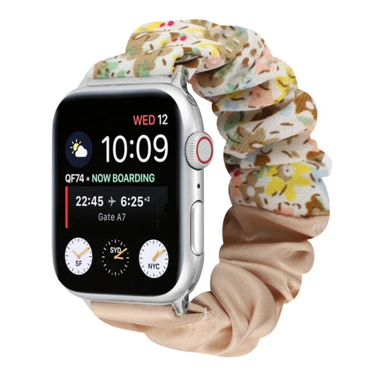 蝴蝶圖案髮圈布料錶帶，適用於 Apple Watch Ultra 49毫米 / Series 8&7 45毫米 / SE 2&6&SE&5&4 44毫米 / 3&2&1 42毫米，適用於 Apple Watch Series 8&7 41毫米 / SE 2&6&SE&5&4 40毫米 / 3&2&1 38毫米