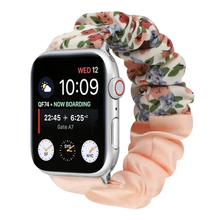 蝴蝶圖案髮圈布料錶帶，適用於 Apple Watch Ultra 49毫米 / Series 8&7 45毫米 / SE 2&6&SE&5&4 44毫米 / 3&2&1 42毫米，適用於 Apple Watch Series 8&7 41毫米 / SE 2&6&SE&5&4 40毫米 / 3&2&1 38毫米