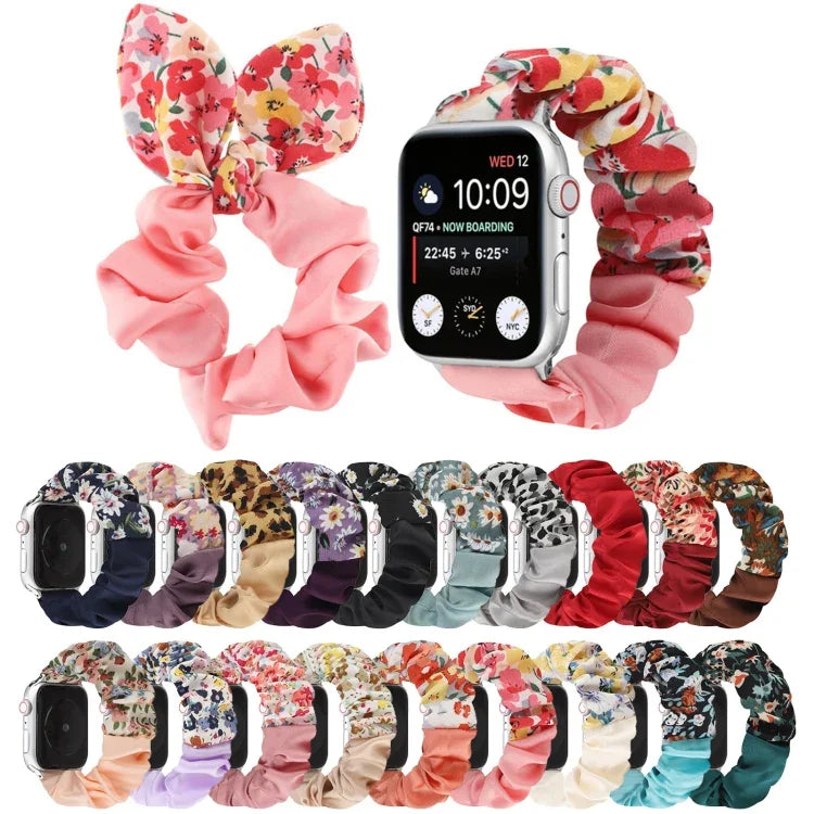 蝴蝶圖案髮圈布料錶帶，適用於 Apple Watch Ultra 49毫米 / Series 8&7 45毫米 / SE 2&6&SE&5&4 44毫米 / 3&2&1 42毫米，適用於 Apple Watch Series 8&7 41毫米 / SE 2&6&SE&5&4 40毫米 / 3&2&1 38毫米