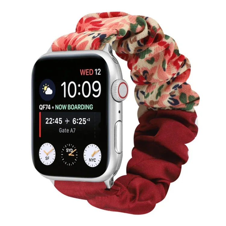 蝴蝶圖案髮圈布料錶帶，適用於 Apple Watch Ultra 49毫米 / Series 8&7 45毫米 / SE 2&6&SE&5&4 44毫米 / 3&2&1 42毫米，適用於 Apple Watch Series 8&7 41毫米 / SE 2&6&SE&5&4 40毫米 / 3&2&1 38毫米