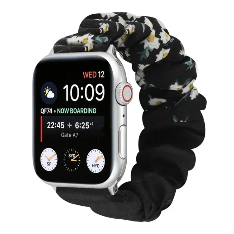 蝴蝶圖案髮圈布料錶帶，適用於 Apple Watch Ultra 49毫米 / Series 8&7 45毫米 / SE 2&6&SE&5&4 44毫米 / 3&2&1 42毫米，適用於 Apple Watch Series 8&7 41毫米 / SE 2&6&SE&5&4 40毫米 / 3&2&1 38毫米