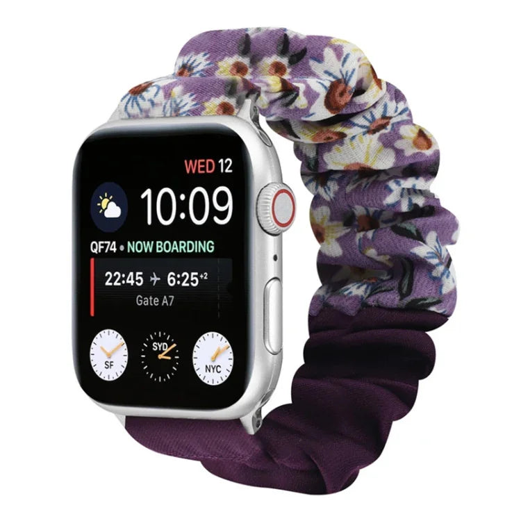 蝴蝶圖案髮圈布料錶帶，適用於 Apple Watch Ultra 49毫米 / Series 8&7 45毫米 / SE 2&6&SE&5&4 44毫米 / 3&2&1 42毫米，適用於 Apple Watch Series 8&7 41毫米 / SE 2&6&SE&5&4 40毫米 / 3&2&1 38毫米