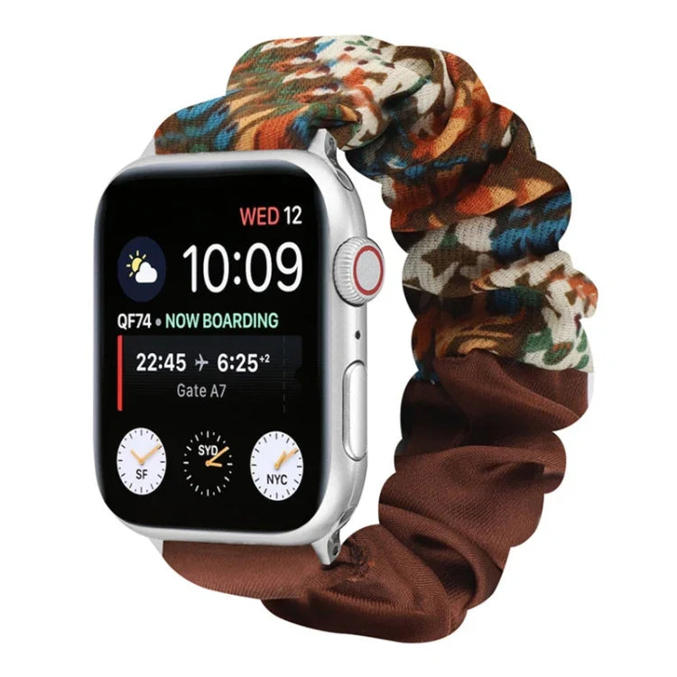 蝴蝶圖案髮圈布料錶帶，適用於 Apple Watch Ultra 49毫米 / Series 8&7 45毫米 / SE 2&6&SE&5&4 44毫米 / 3&2&1 42毫米，適用於 Apple Watch Series 8&7 41毫米 / SE 2&6&SE&5&4 40毫米 / 3&2&1 38毫米