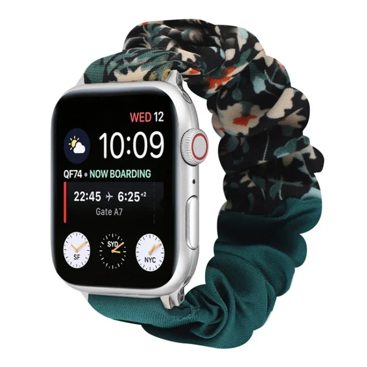 蝴蝶圖案髮圈布料錶帶，適用於 Apple Watch Ultra 49毫米 / Series 8&7 45毫米 / SE 2&6&SE&5&4 44毫米 / 3&2&1 42毫米，適用於 Apple Watch Series 8&7 41毫米 / SE 2&6&SE&5&4 40毫米 / 3&2&1 38毫米
