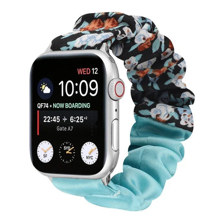 蝴蝶圖案髮圈布料錶帶，適用於 Apple Watch Ultra 49毫米 / Series 8&7 45毫米 / SE 2&6&SE&5&4 44毫米 / 3&2&1 42毫米，適用於 Apple Watch Series 8&7 41毫米 / SE 2&6&SE&5&4 40毫米 / 3&2&1 38毫米