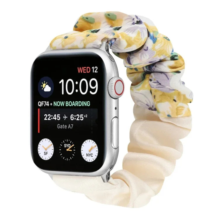 蝴蝶圖案髮圈布料錶帶，適用於 Apple Watch Ultra 49毫米 / Series 8&7 45毫米 / SE 2&6&SE&5&4 44毫米 / 3&2&1 42毫米，適用於 Apple Watch Series 8&7 41毫米 / SE 2&6&SE&5&4 40毫米 / 3&2&1 38毫米