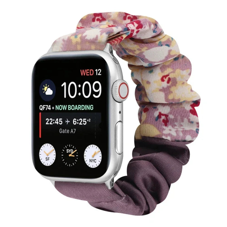 蝴蝶圖案髮圈布料錶帶，適用於 Apple Watch Ultra 49毫米 / Series 8&7 45毫米 / SE 2&6&SE&5&4 44毫米 / 3&2&1 42毫米，適用於 Apple Watch Series 8&7 41毫米 / SE 2&6&SE&5&4 40毫米 / 3&2&1 38毫米