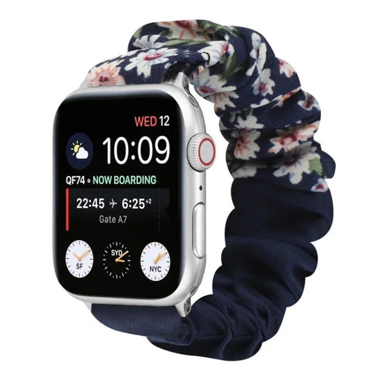蝴蝶圖案髮圈布料錶帶，適用於 Apple Watch Ultra 49毫米 / Series 8&7 45毫米 / SE 2&6&SE&5&4 44毫米 / 3&2&1 42毫米，適用於 Apple Watch Series 8&7 41毫米 / SE 2&6&SE&5&4 40毫米 / 3&2&1 38毫米