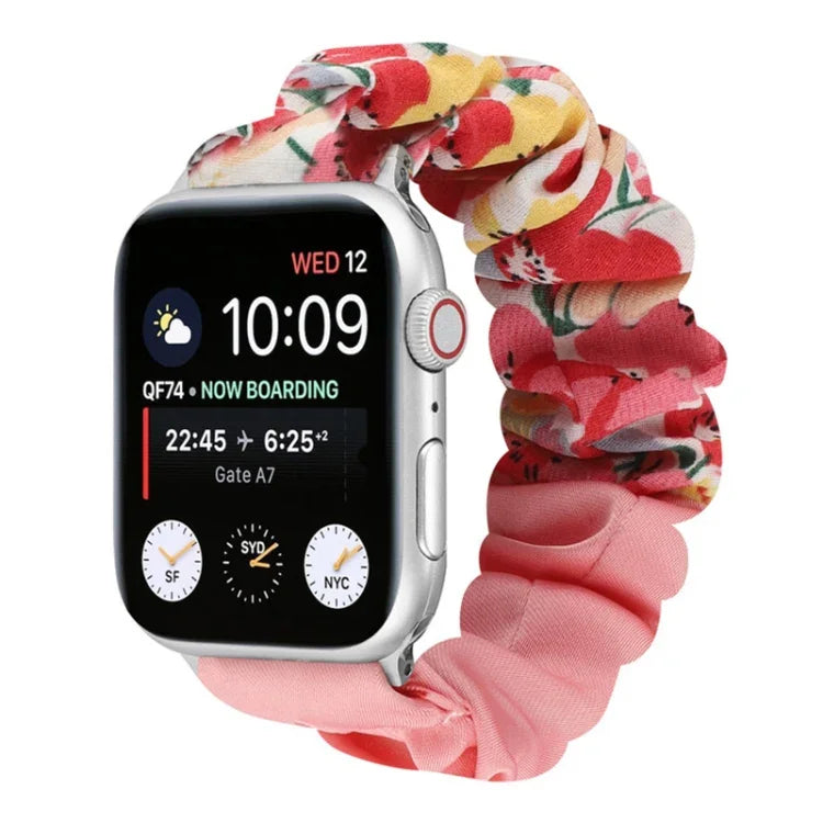 蝴蝶圖案髮圈布料錶帶，適用於 Apple Watch Ultra 49毫米 / Series 8&7 45毫米 / SE 2&6&SE&5&4 44毫米 / 3&2&1 42毫米，適用於 Apple Watch Series 8&7 41毫米 / SE 2&6&SE&5&4 40毫米 / 3&2&1 38毫米