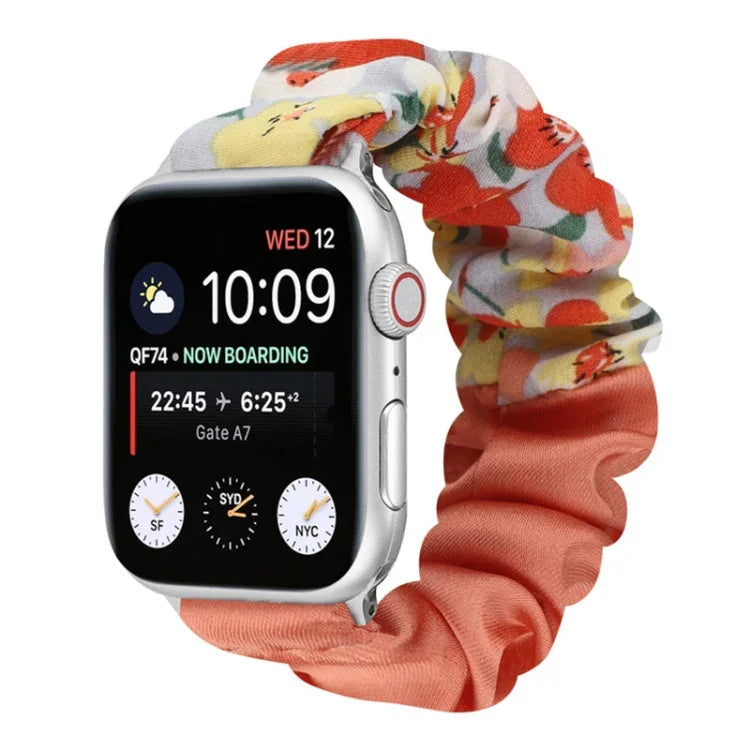 蝴蝶圖案髮圈布料錶帶，適用於 Apple Watch Ultra 49毫米 / Series 8&7 45毫米 / SE 2&6&SE&5&4 44毫米 / 3&2&1 42毫米，適用於 Apple Watch Series 8&7 41毫米 / SE 2&6&SE&5&4 40毫米 / 3&2&1 38毫米