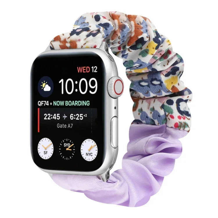 蝴蝶圖案髮圈布料錶帶，適用於 Apple Watch Ultra 49毫米 / Series 8&7 45毫米 / SE 2&6&SE&5&4 44毫米 / 3&2&1 42毫米，適用於 Apple Watch Series 8&7 41毫米 / SE 2&6&SE&5&4 40毫米 / 3&2&1 38毫米