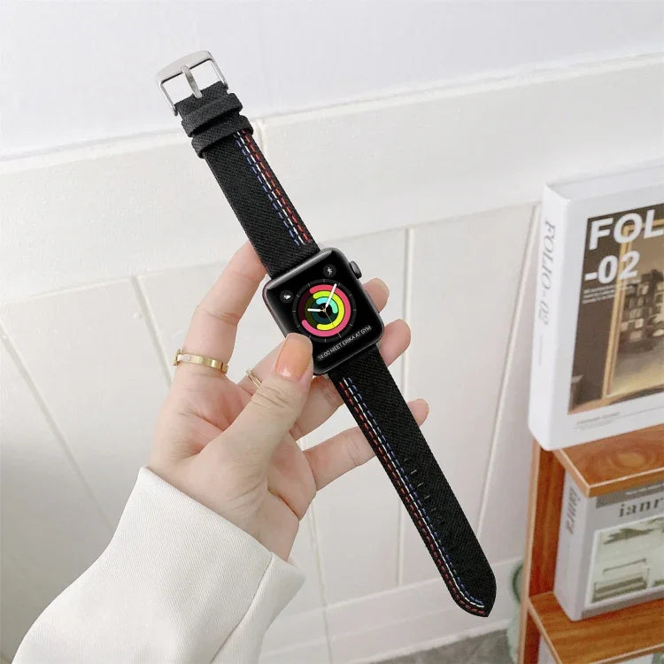 三線帆布替換錶帶，適用於 Apple Watch Series 7 41毫米 / & 6 & SE & 5 & 4 40毫米，適用於 Apple Watch Series 7 45毫米 / & 6 & SE & 5 & 4 44毫米