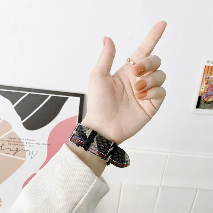 三線帆布替換錶帶，適用於 Apple Watch Series 7 41毫米 / & 6 & SE & 5 & 4 40毫米，適用於 Apple Watch Series 7 45毫米 / & 6 & SE & 5 & 4 44毫米
