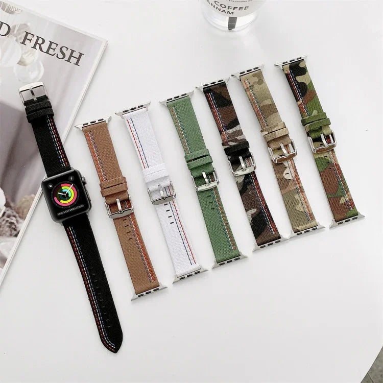 三線帆布替換錶帶，適用於 Apple Watch Series 7 41毫米 / & 6 & SE & 5 & 4 40毫米，適用於 Apple Watch Series 7 45毫米 / & 6 & SE & 5 & 4 44毫米