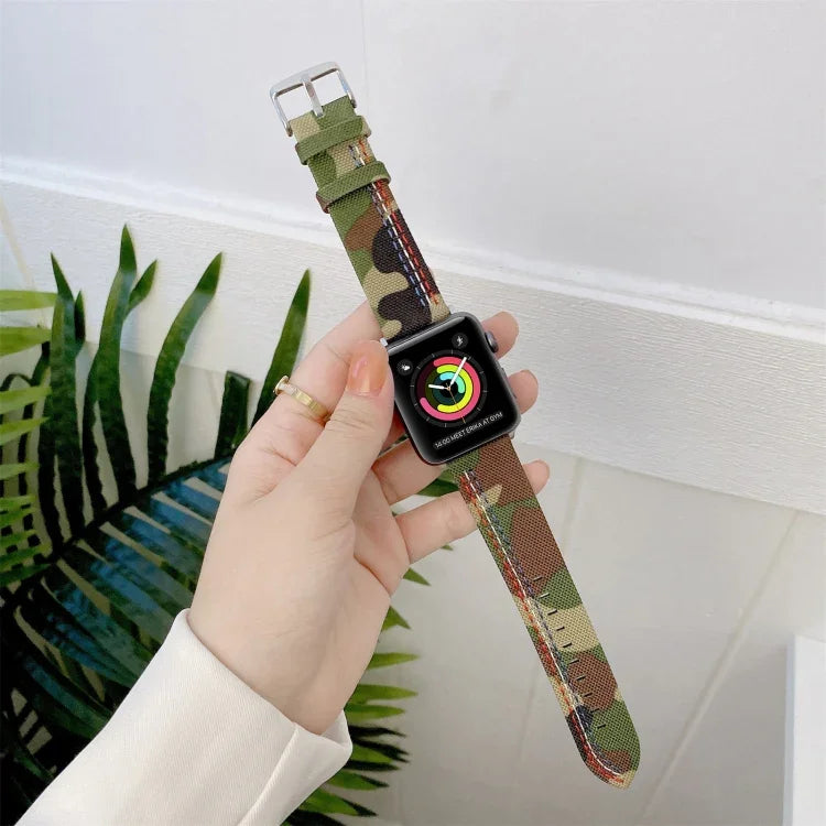 三線帆布替換錶帶，適用於 Apple Watch Series 7 41毫米 / & 6 & SE & 5 & 4 40毫米，適用於 Apple Watch Series 7 45毫米 / & 6 & SE & 5 & 4 44毫米