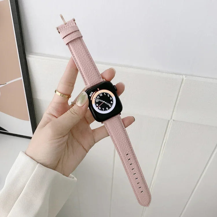 縫線荔枝紋皮革替換錶帶，適用於 Apple Watch Ultra 49毫米 / Series 8&7 45毫米 / SE 2&6&SE&5&4 44毫米 / 3&2&1 42毫米，適用於 Series 7 41毫米 / 6 & SE & 5 & 4 40毫米 / 3 & 2 & 1 38毫米