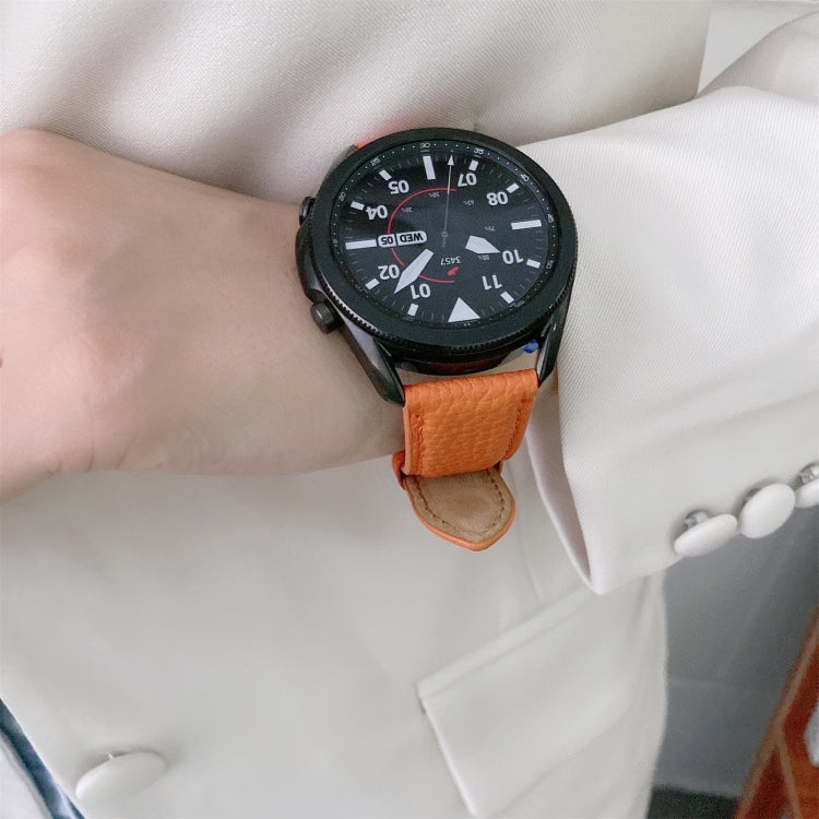 縫線荔枝紋皮革替換錶帶，適用於 Samsung Galaxy Watch 42mm，Samsung Galaxy Watch 46mm，Samsung Galaxy Watch 3 41mm，Samsung Galaxy Watch 3 45mm，Samsung Galaxy Watch Active2 40mm
