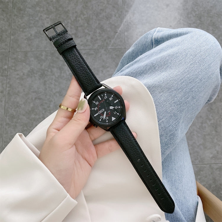 縫線荔枝紋皮革替換錶帶，適用於 Samsung Galaxy Watch 42mm，Samsung Galaxy Watch 46mm，Samsung Galaxy Watch 3 41mm，Samsung Galaxy Watch 3 45mm，Samsung Galaxy Watch Active2 40mm
