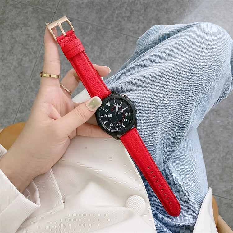 縫線荔枝紋皮革替換錶帶，適用於 Samsung Galaxy Watch 42mm，Samsung Galaxy Watch 46mm，Samsung Galaxy Watch 3 41mm，Samsung Galaxy Watch 3 45mm，Samsung Galaxy Watch Active2 40mm