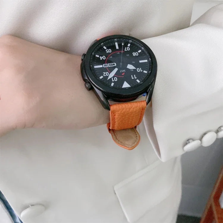 縫線荔枝紋皮革替換錶帶，適用於 Samsung Galaxy Watch Active2 44mm，適用於 Samsung Galaxy Watch Active